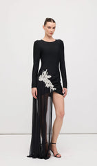 Black Asymmetrical With Rhinestone Embellishments Mini Dress