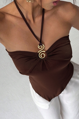 Gold Spiral Metal Trim Milk Silk Slim Crop Top