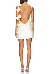 Floral Detail Mini Satin Mini Dress in White