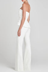 3D Flower Top Pants Set in White