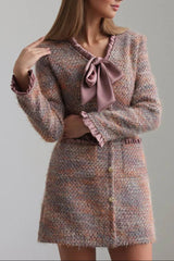 V-Neck Long Sleeve Mini Dress in Multicolor
