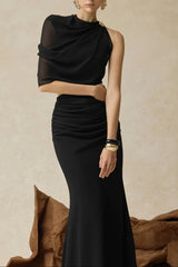 Off-Shoulder Two-Piece Skirt in Black