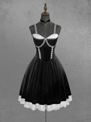 Flower Mesh Lace Trim Contrast Piping A Line Dress