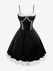 Flower Mesh Lace Trim Contrast Piping A Line Dress