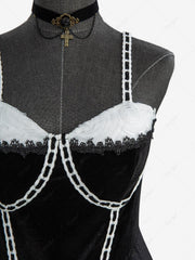 Flower Mesh Lace Trim Contrast Piping A Line Dress
