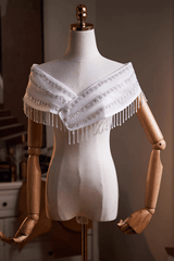 White Off Shoulder Fringe Shawl