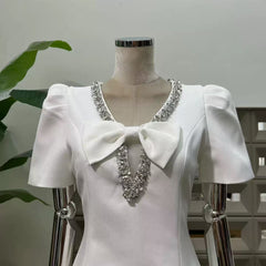 V-Neck Diamond Chain Mini Dress in Ivory