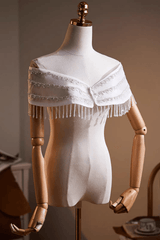 White Off Shoulder Fringe Shawl