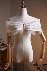 White Off Shoulder Fringe Shawl