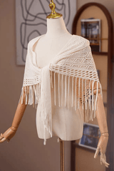Cream Hollow Knitted Long Shawl