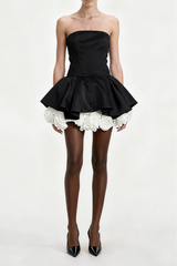 Black Petal-Layered Corset Mini Dress