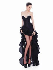 Ruffle Crystal Midi Dress in Black