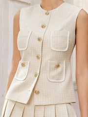 Celeste Button-Front Vest Skirt Set in Apricot