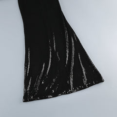 off-Shoulder Sequin Prom Maxi Dress in Black