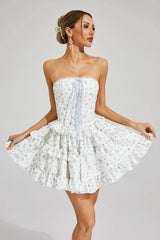 Ruffle Printed Mini Dress in Blue