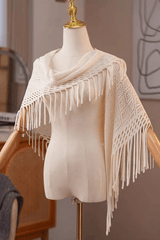 Cream Hollow Knitted Long Shawl