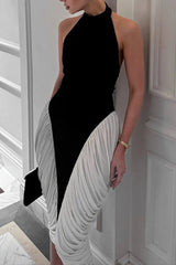 Colorblock Patchwork Sleeveless Midi Dress