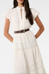 White Lace Trim Midi Dress