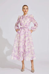 Floral Print Lantern Sleeve Maxi Dress in Purple