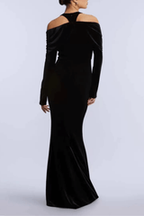 Black Cold Shoulder Deep V Maxi Dress