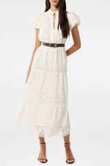 White Lace Trim Midi Dress