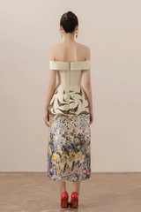 Vintage Off-Shoulder Waisted Print Formal Dress