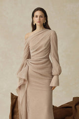 BriLong Sleeve Maxi Dress in Beige