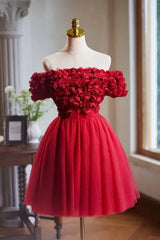 Red 3d Appliques Mini Prom Dress