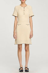 Hollow Knit Mini Dress in Apricot