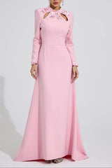 Light Pink Rhinestone Cutout Maxi Dress