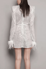 Sequin Feather Cuff Mini Dress