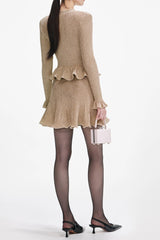 Gold Lurex Peplum Knit Mini Dress