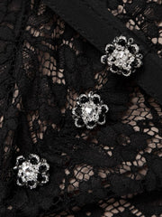 Black Embellished Cotton-Blend Lace Midi Dress