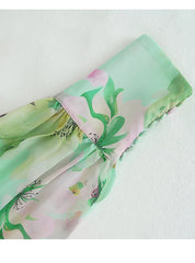 V Neck Floral Print Maxi Dress in Green