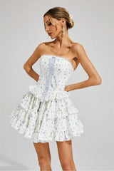Ruffle Printed Mini Dress in Blue