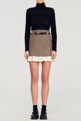 Mini Skirt with Frill With Belt in Brown
