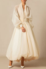 Deep V Neck Puff Sleeve Maxi Dress