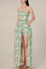Green Floral Embroidered Halter Dress