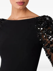 Mesh Splicing Beading Diamond Maxi Dress in Black