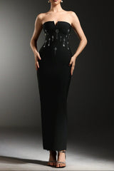 Black Diamond V-Neck Bandage Maxi Dress