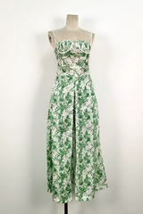 Green Floral Embroidered Halter Dress