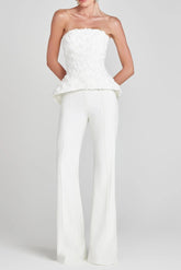 3D Flower Top Pants Set in White