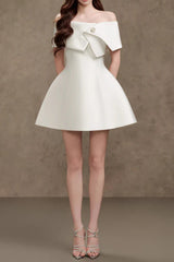 BriOne-Shoulder Satin Mini Dress in Apricot