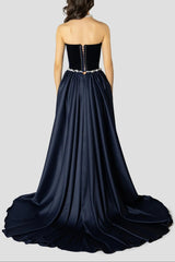 Dark Blue Pearls Embroidered Maxi Dress