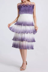 Purple Gradient Ruffle Trim Layered Mini Dress