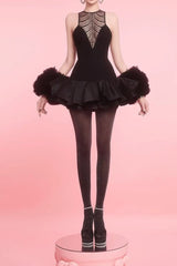 Sequin Ruched Hem Mini Dress in Black