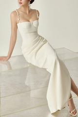 Floral Strap Corset Ruched Maxi Dress