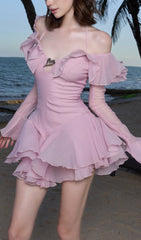 Ruffled Halter Mini Dress in Pink