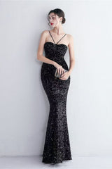 Black Cutout Sequins Halter Maxi Dress