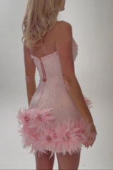 Top Deep V-Neck Bodycon Mini Dress in Pink